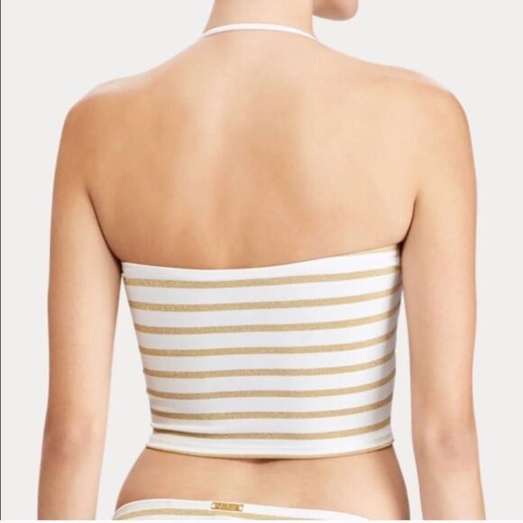 NWT Lauren Ralph Lauren Gold Stripe Tie Top - Picture 3 of 8